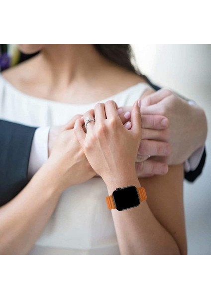 Apple Watch Seri 7/6/SE/5/4 Deri Loop Kayış 45mm 44mm 42mm Uyumlu Turuncu indirimleri