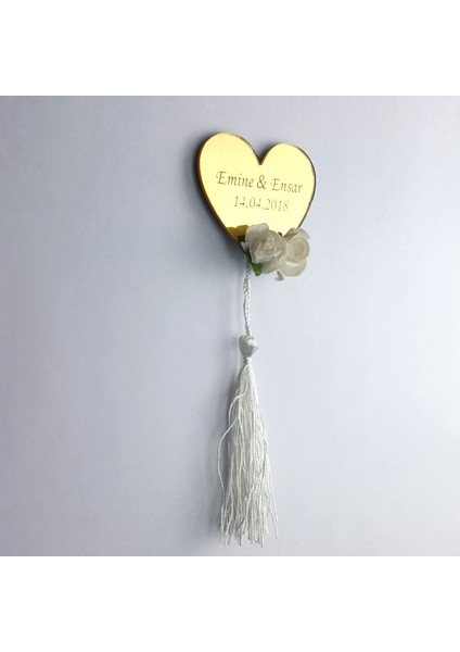 Nikah Şekeri Kalp Aynalı Pleksi Magnet Nikah Süsü 50'li PLK-110