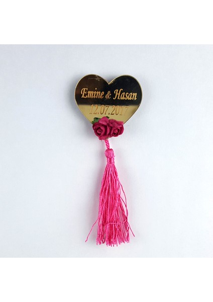 Nikah Şekeri Kalp Aynalı Pleksi Magnet Nikah Süsü 50'li PLK-113