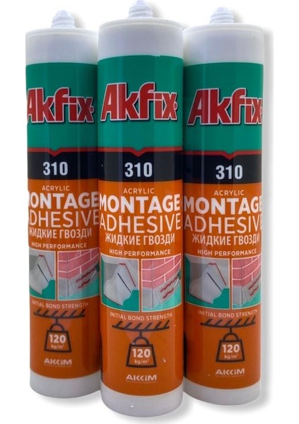 Akfix Kartonpiyer Stropiyer Yapıştırıcı Beyaz 310 ml x 3'lü Set Halinde