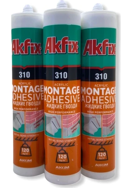 Akfix Kartonpiyer Stropiyer Yapıştırıcı Beyaz 310 ml x 3'lü Set Halinde