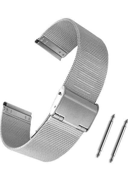Gümüş Gri Ince Örgü Hasır Çelik Saat Kordonu 14MM