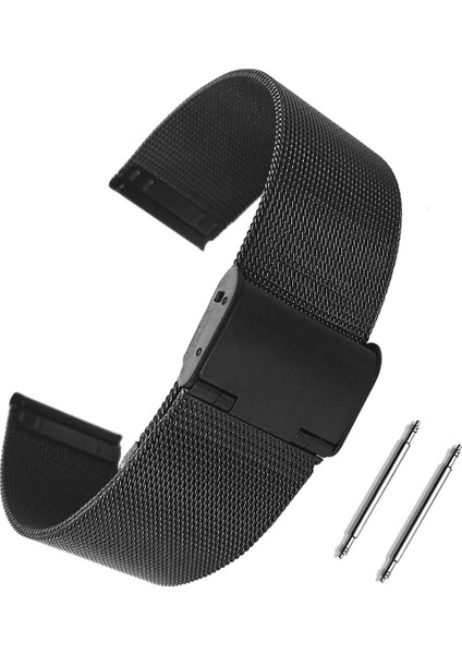 Siyah Ince Örgü Hasır Çelik Saat Kordonu 22MM