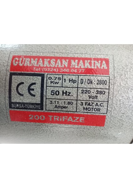 Taş Motoru Taşlama Trifaze 1hp 2800