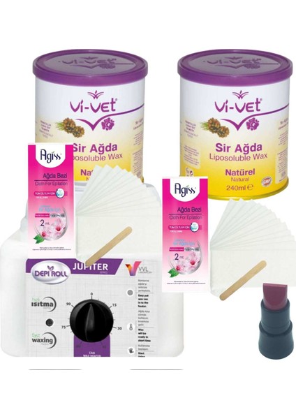 Naturel Konserve Sir Ağda Seti 2'li 240 ml - Profesyonel Depirol Ağda Isıtıcı Makinesi 6 Parça