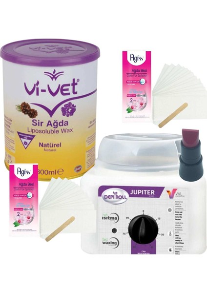 Naturel Konserve Sir Ağda Seti 800 ml - Profesyonel Depirol Ağda Isıtıcı Makinesi 5 Parça