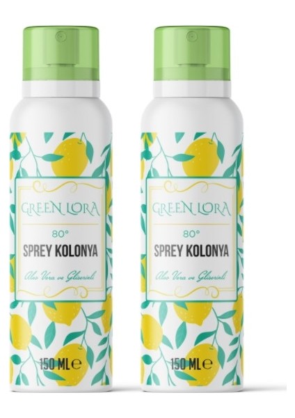 Sprey Limon Kolonyası 80° Aloe Vera ve Gliserinli 150 ml 2'li