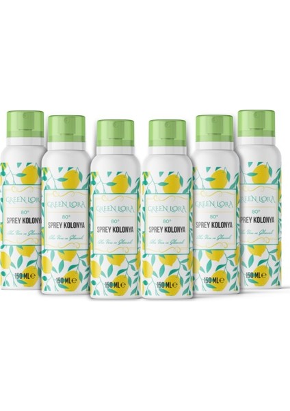 Sprey Limon Kolonyası 80° Aloe Vera ve Gliserinli 150 ml 6'lı