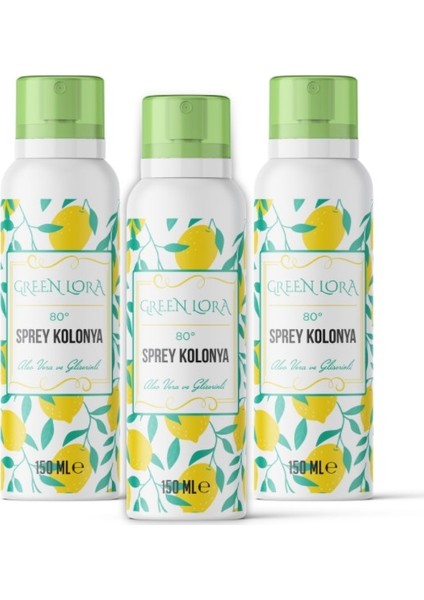 Sprey Limon Kolonyası 80° Aloe Vera ve Gliserinli 150 ml 3'lü