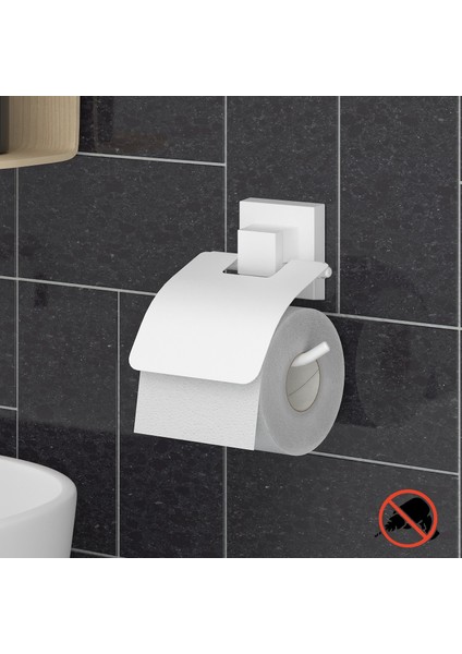 Delme Vida Matkap Yok! Easyfıx Yapıskanlı Kapaklı Tuvalet Kağıtlık Beyaz Ef238