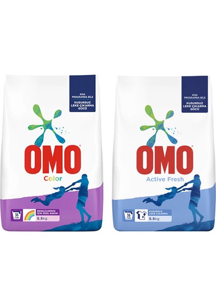 Color 5,5 kg Renkliler 34 Yıkama + Omo Actıve Fresh 5,5 kg Beyazlar