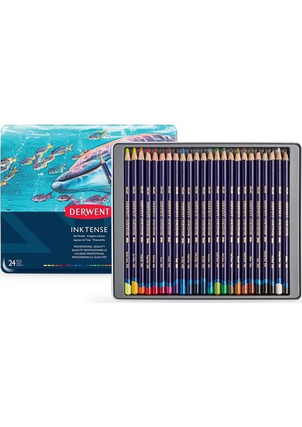 Inktense Mürekkep Bazlı Suluboya Kalem Seti 24 Renk Metal Kutu