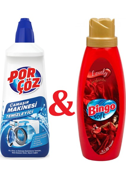 Çamaşır Makinesi Temizleyici 400 ml + Bingo Soft Çamaşır Yumuşatıcısı Lovely 1000 ml