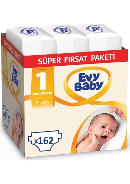 Evy Baby 1 Numara Bebek Bezi 2-5 kg Yenidoğan Ekonomik Paket 162'LI