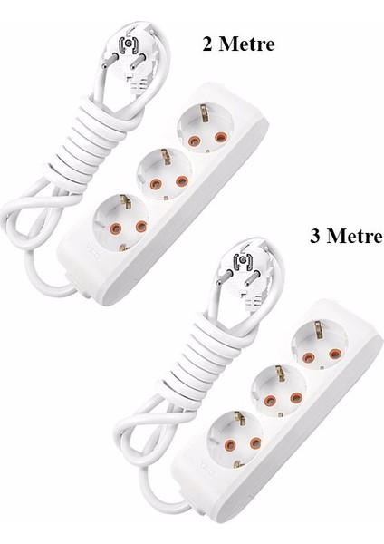Viko Multi-Let Topraklı Korumalı Uzatma Kablosu 3 Lü 2 Metre + 3'lü 3 Metre Grup Priz