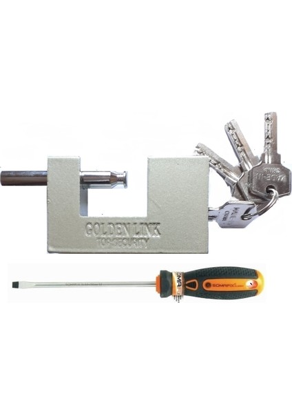 Kilit 90 mm Kayar Milli Paslanmaz Çelik Asma Kilit 4 Adet Yedek Anahtar +Somafix Tornavida