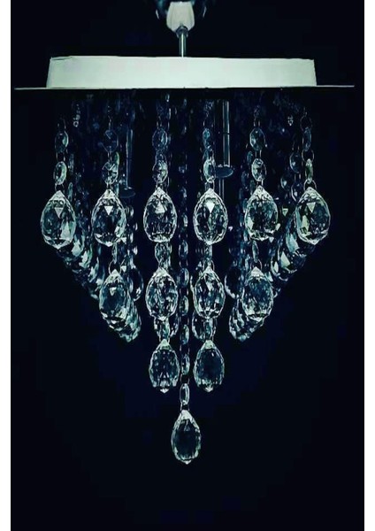 Rima 3'lü Kristal Taşlı Paslanmaz Avize