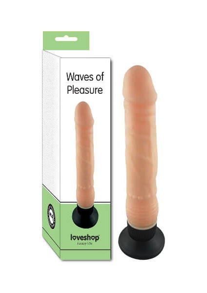 Waves Of Pleasure 18 cm Uzunluğunda 3 cm Kalınlığında Vantuzlu ve Damarlı Titreşimli Realistik Vibratör