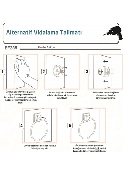 Delme Vida Matkap Yok! Easyfıx Yapıskanlı Yuvarlak Havluluk Bakır EF235