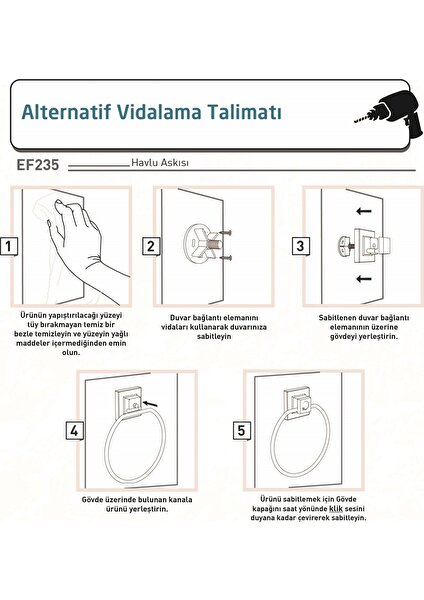 Delme Vida Matkap Yok! Easyfıx Yapıskanlı Yuvarlak Havluluk Mat Siyah EF235