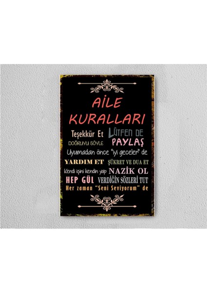 Aile Kuralları Retro Vintage Ahşap Poster Tablo