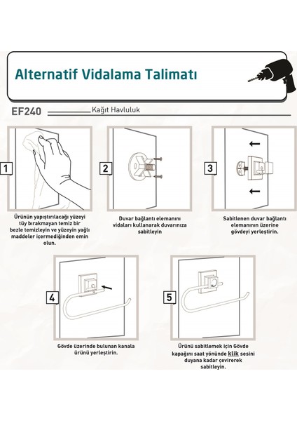 Teknotel Delme Vida Matkap Yok! Easyfıx Yapıskanlı Kağıt Havluluk Beyaz EF240 indirimleri