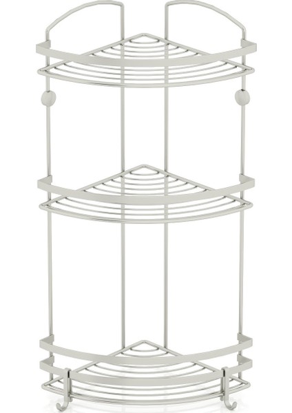 Teknotel 3 Katlı Kancalı Banyo Köşe Rafı Paslanmaz Inox Saten BK083H