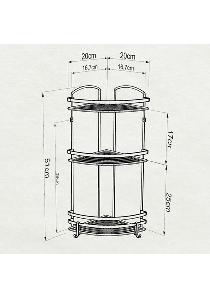 Teknotel 3 Katlı Kancalı Banyo Köşe Rafı Paslanmaz Inox Saten BK083H modelleri