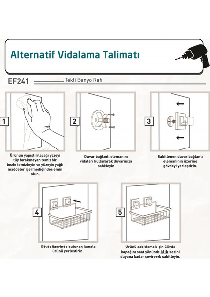 Teknotel Delme Vida Matkap Yok! Easyfıx Yapıskanlı Tek Katlı Banyo Rafı Mat Siyah EF241 indirimleri