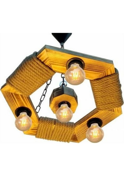 Tasarım Ahşap Halatlı Rustik Altıgen 4'lü Avize fiyatları