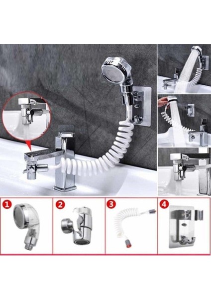 Spiral Hortumlu Banyo Ayarlanabilir Hareketli Banyo Mutfak Lavabo Musluk Duş Başlığı Duş Seti