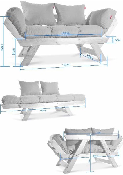 Mobil Deco Kombin Wood Ahşap Iki Kişilik Koltuk Bahçe Koltuğu Yataklı Doğal Kırmızı