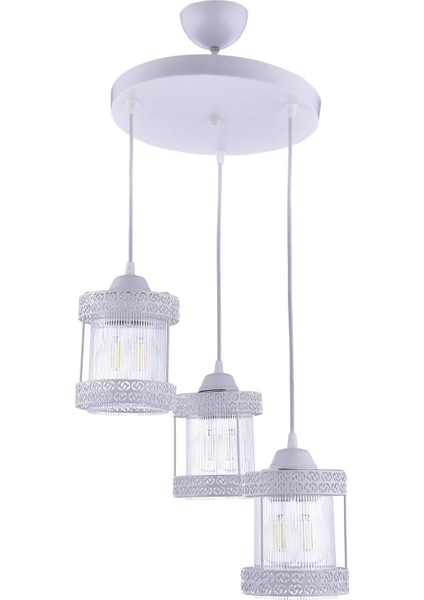 Zerda 3 Lü Sarkıt Beyaz (Optik Camlı)