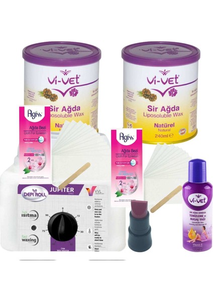 Naturel Konserve Sir Ağda Seti 2'li 240ML - Profesyonel Depirol Ağda Isıtıcı Makinesi 7 Parça
