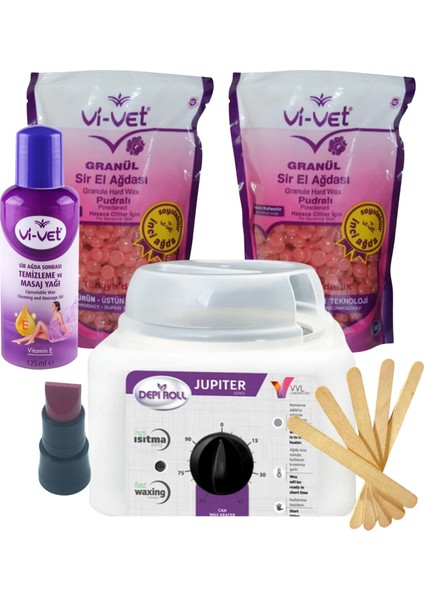 Pudralı Inci Boncuk Ağda 2 Adet + Vivol Depirol Ağda Isıtıcı Makinesi Ağda Seti 6 Parça