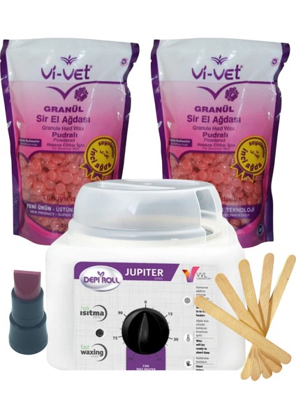 Pudralı Inci Boncuk Ağda 2 Adet + Vivol Depirol Ağda Isıtıcı Makinesi Ağda Seti 5 Parça