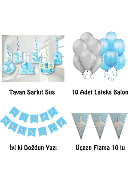 1 Yaş Mavi-Gümüş Doğum Günü Süsleme Seti fiyatları