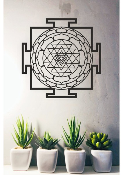 Sri Yantra Mandala Kutsal Geometri Duvar Dekoru-Süsü, Ahşap Dekoratif Tablo Siyah - 3