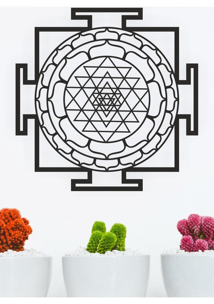 Sri Yantra Mandala Kutsal Geometri Duvar Dekoru-Süsü, Ahşap Dekoratif Tablo Siyah - 3