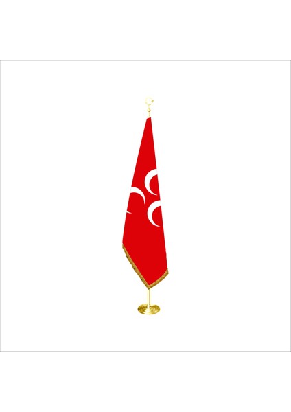 Kırmızı Üç Hilal Makam Bayrağı Pirinç Direkli