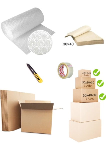 Light Taşınma Seti /koli/balonlu Naylon/bıçağı/bant/ambalaj Kağıdı