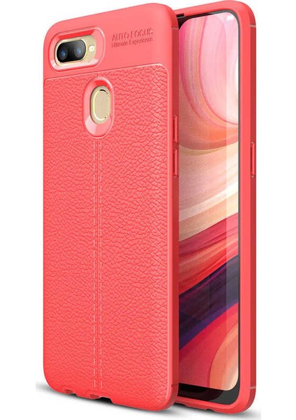 - Oppo A5S - Kılıf Auto Focus Karbon Niss Silikon Kapak - Kırmızı