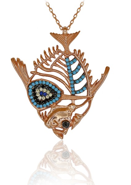 Renkli Taşlı Nazar Boncuklu Dülger Balığı Gümüş Kolye