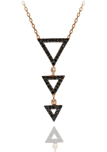 Siyah Taşlı Sallantılı 3'lü Üçgen Gümüş Kolye