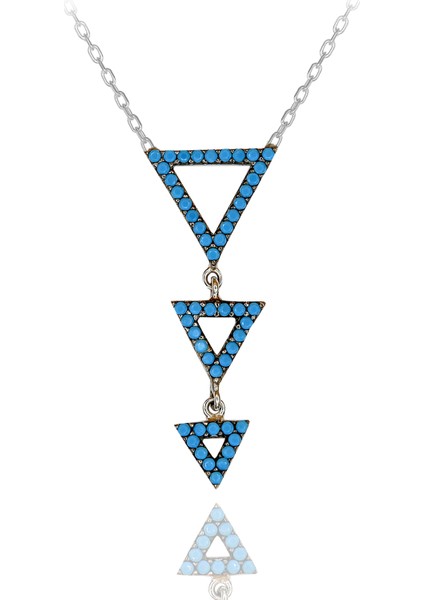 Turkuaz Taşlı Sallantılı 3'lü Üçgen Gümüş Kolye