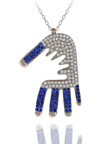 Safir Beyaz Taşlı Anne ve Eli Gümüş Kolye