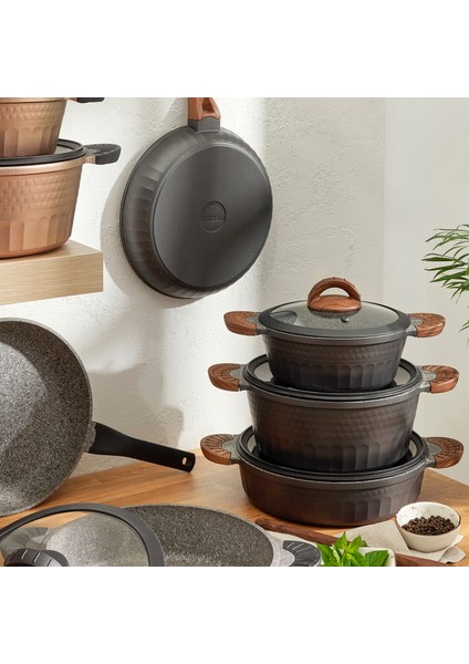 Yeni Diamante 7 Parça Granit Tencere Seti Siyah