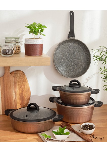 Yeni Diamante 7 Parça Granit Tencere Seti Tarçın