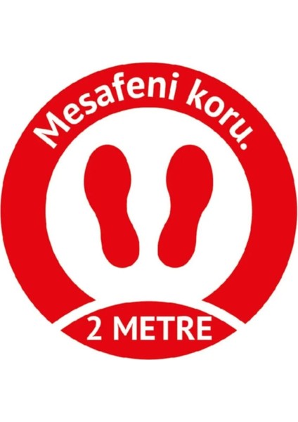 Sosyal Mesafe Stickeri - Güvenli Alan Zemin Etiketi - Mesafeni Koru! 2mt - 5li Paket
