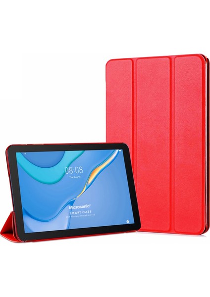 Huawei Matepad T10 Kılıf Slim Translucent Back Smart Cover Kırmızı